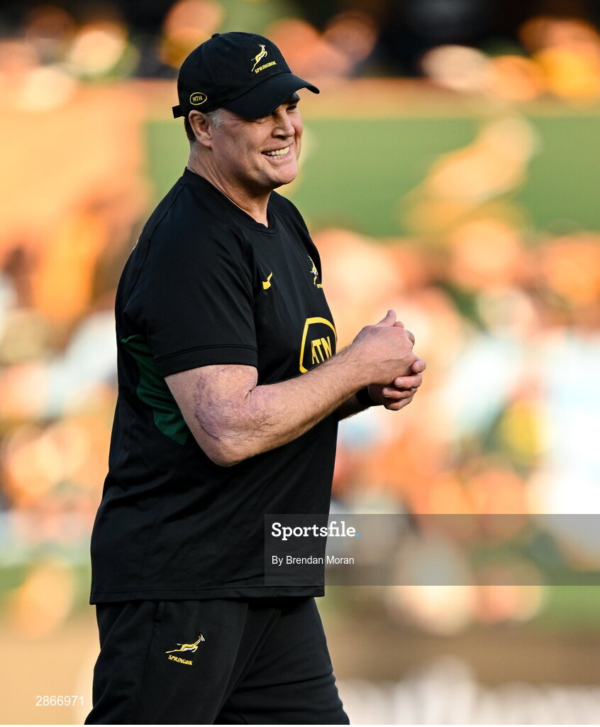 6 July 2024; South Africa head coach Rassie Erasmus before the first test between South Africa and Ireland at Loftus Versfeld Stadium in Pretoria, South Africa. Photo by Brendan Moran/Sportsfile
