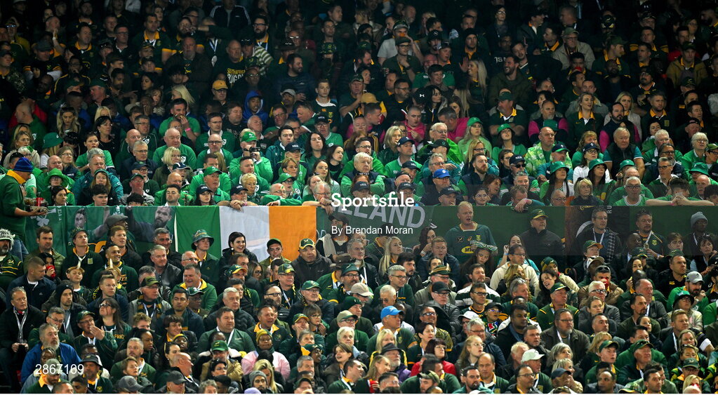 6 July 2024; Ireland supporters during the first test between South Africa and Ireland at Loftus Versfeld Stadium in Pretoria, South Africa. Photo by Brendan Moran/Sportsfile