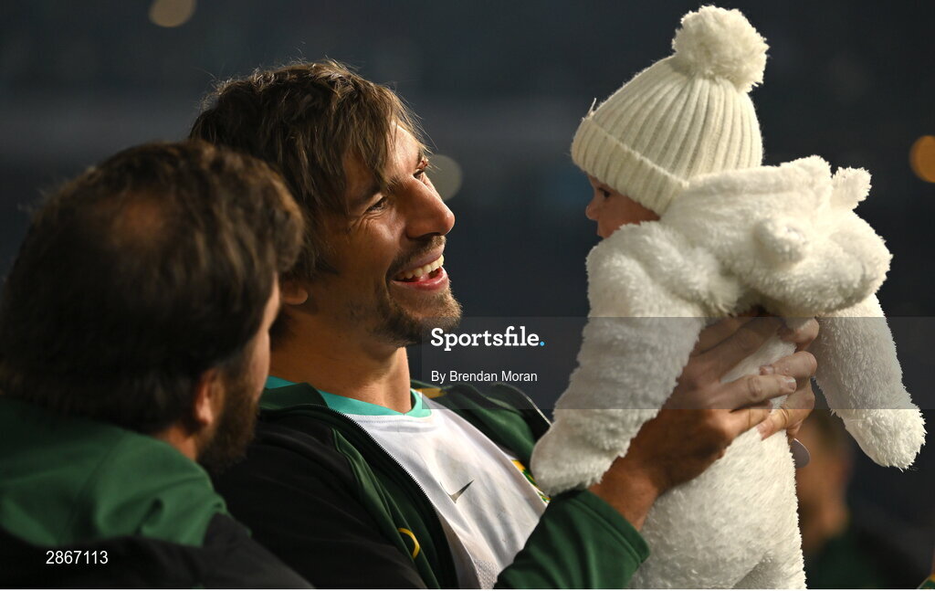 6 July 2024; Eben Etzebeth of South Africa with his daughter Elizebedi after the first test between South Africa and Ireland at Loftus Versfeld Stadium in Pretoria, South Africa. Photo by Brendan Moran/Sportsfile