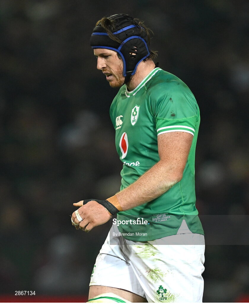 6 July 2024; Ryan Baird of Ireland during the first test between South Africa and Ireland at Loftus Versfeld Stadium in Pretoria, South Africa. Photo by Brendan Moran/Sportsfile