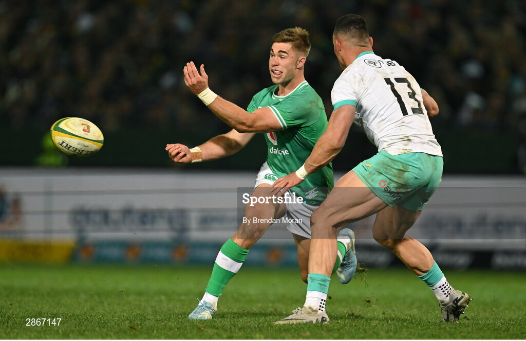 6 July 2024; Jack Crowley of Ireland during the first test between South Africa and Ireland at Loftus Versfeld Stadium in Pretoria, South Africa. Photo by Brendan Moran/Sportsfile