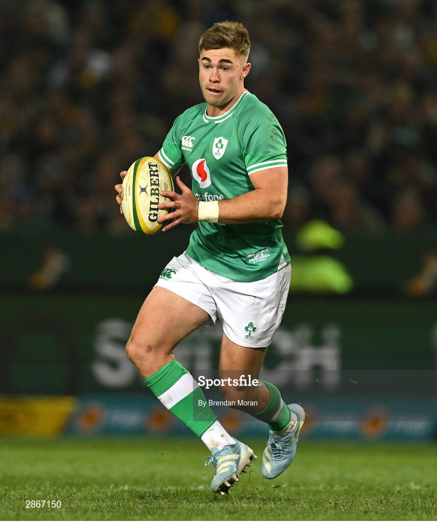 6 July 2024; Jack Crowley of Ireland during the first test between South Africa and Ireland at Loftus Versfeld Stadium in Pretoria, South Africa. Photo by Brendan Moran/Sportsfile