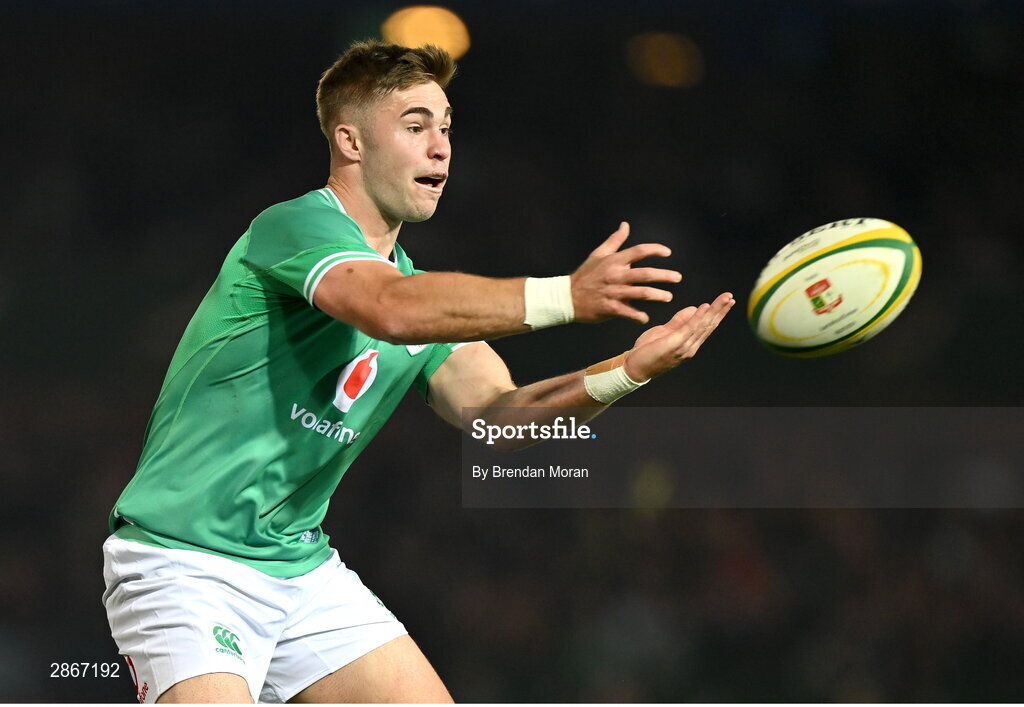 6 July 2024; Jack Crowley of Ireland during the first test between South Africa and Ireland at Loftus Versfeld Stadium in Pretoria, South Africa. Photo by Brendan Moran/Sportsfile