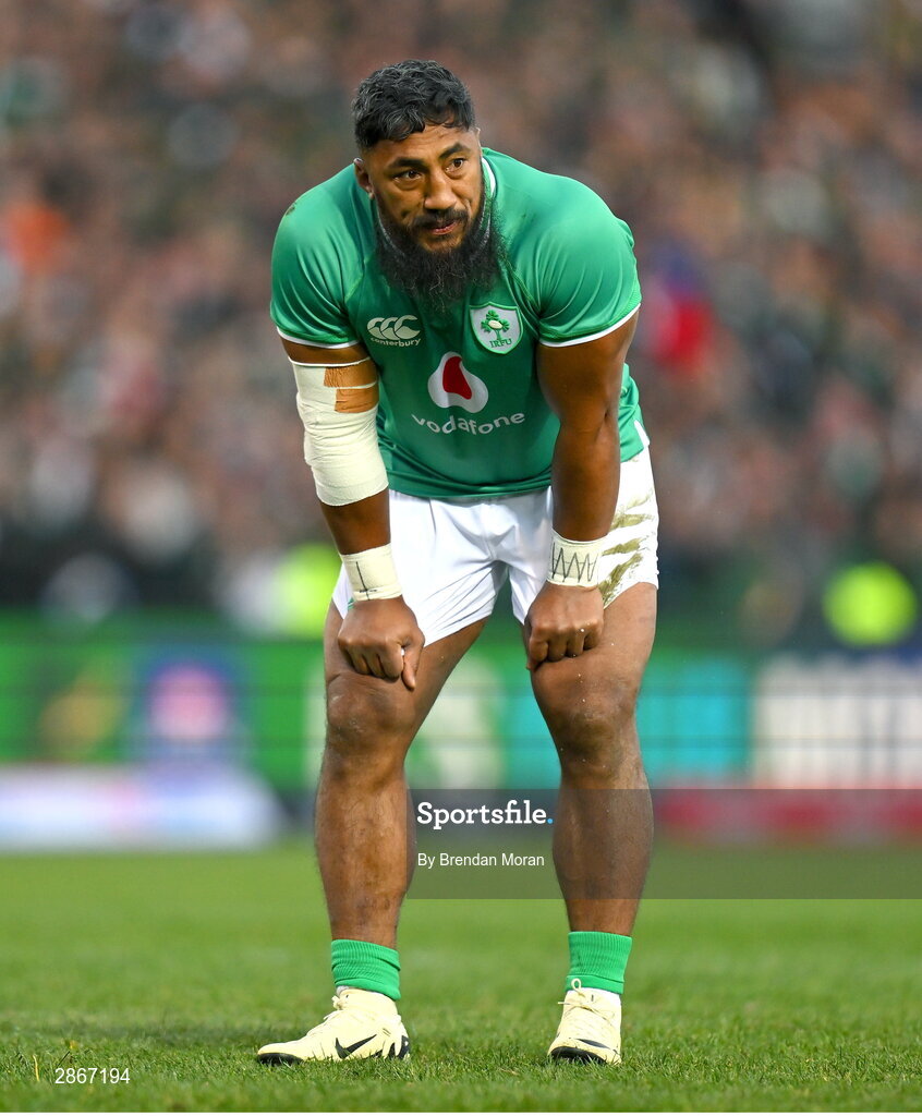 6 July 2024; Bundee Aki of Ireland during the first test between South Africa and Ireland at Loftus Versfeld Stadium in Pretoria, South Africa. Photo by Brendan Moran/Sportsfile