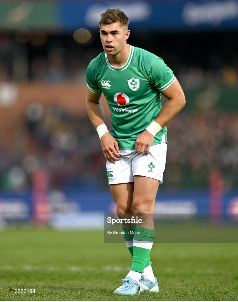 6 July 2024; Jack Crowley of Ireland during the first test between South Africa and Ireland at Loftus Versfeld Stadium in Pretoria, South Africa. Photo by Brendan Moran/Sportsfile