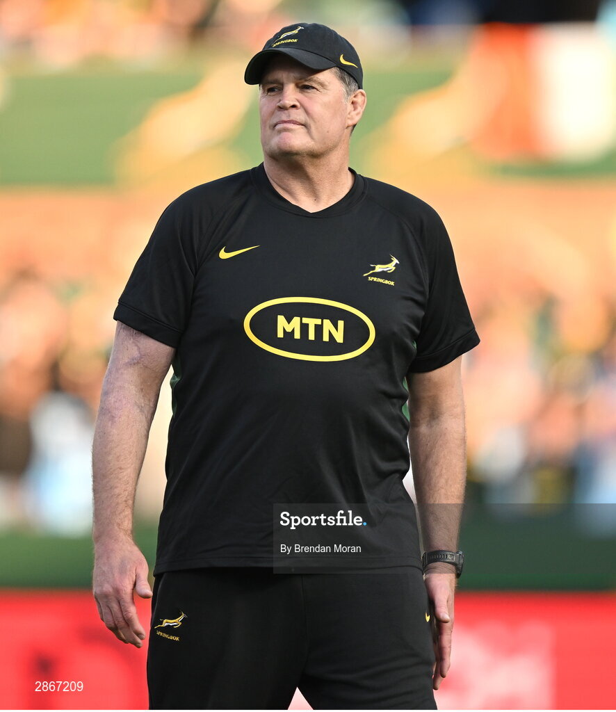 6 July 2024; South Africa head coach Rassie Erasmus before the first test between South Africa and Ireland at Loftus Versfeld Stadium in Pretoria, South Africa. Photo by Brendan Moran/Sportsfile