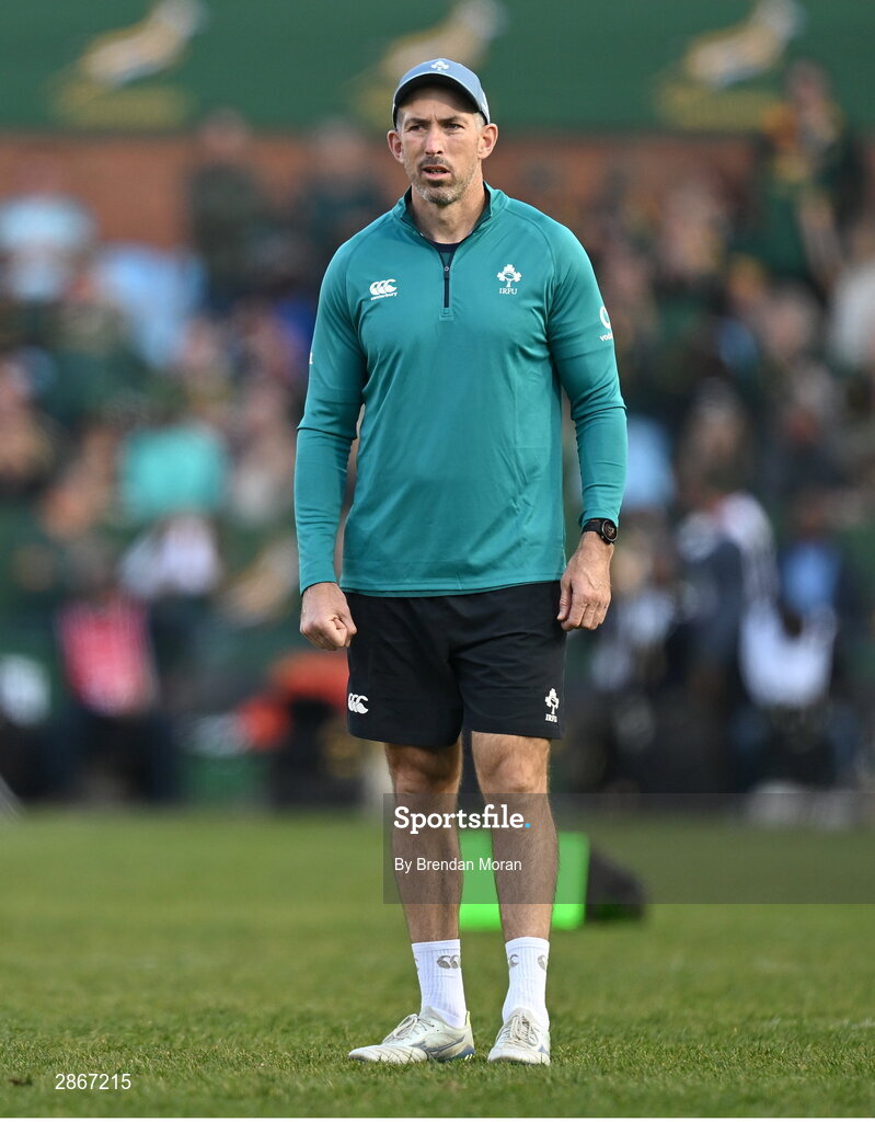 6 July 2024; Ireland assistant coach Andrew Goodman before the first test between South Africa and Ireland at Loftus Versfeld Stadium in Pretoria, South Africa. Photo by Brendan Moran/Sportsfile