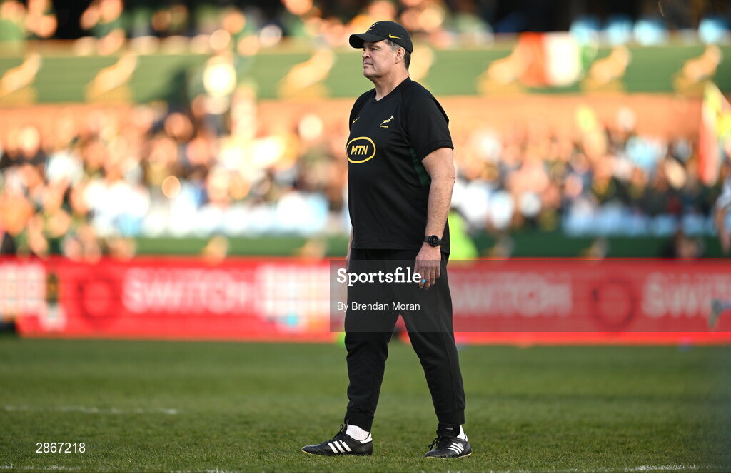 6 July 2024; South Africa head coach Rassie Erasmus before the first test between South Africa and Ireland at Loftus Versfeld Stadium in Pretoria, South Africa. Photo by Brendan Moran/Sportsfile