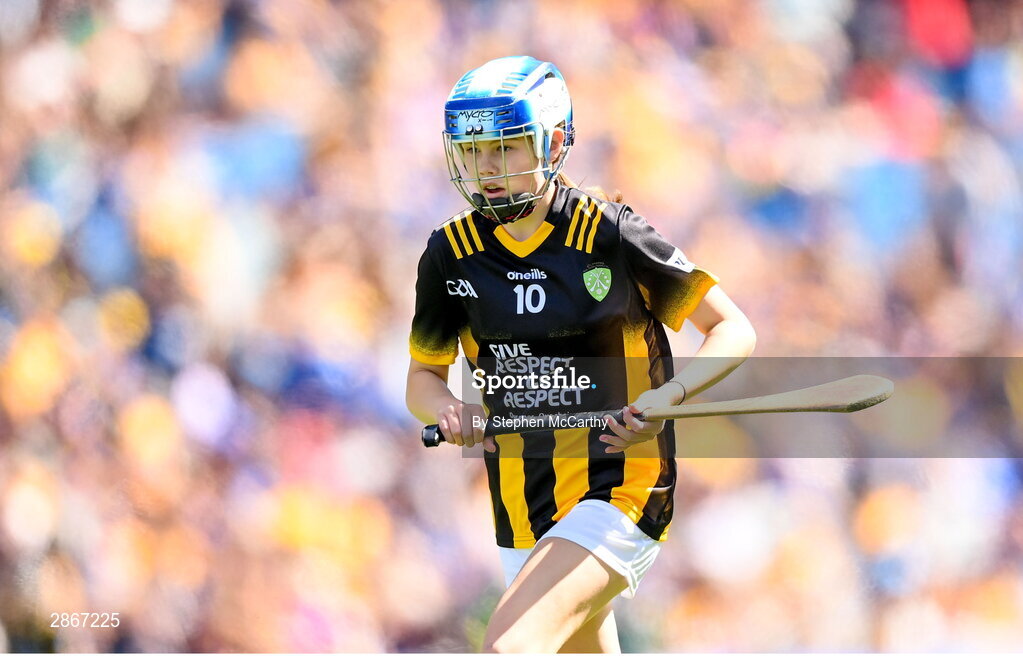 6 July 2024; Annabelle Bray, St Mary's NS, Raharney, Westmeath, representing Kilkenny, during the GAA INTO Cumann na mBunscol Respect Exhibition Go Games at the GAA Hurling All-Ireland Senior Championship semi-final match between Kilkenny and Clare at Croke Park in Dublin. Photo by Stephen McCarthy/Sportsfile