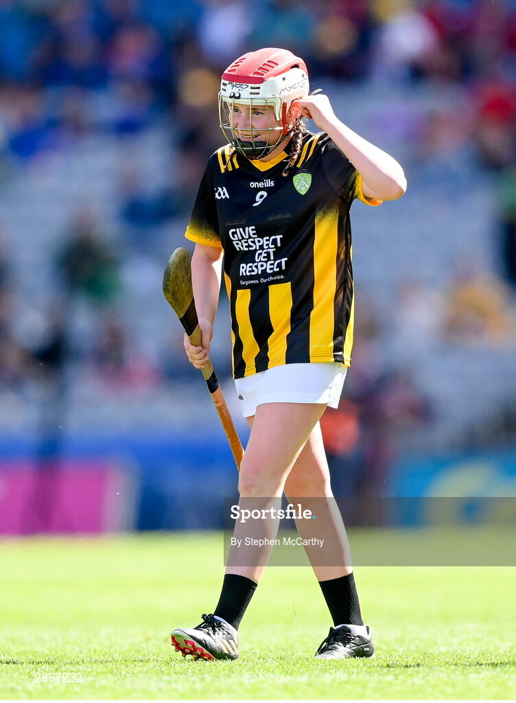 6 July 2024; Laura Tansey, Scoil Mhuire, An Muileann gCearr, An Iarmhí, representing Kilkenny, during the GAA INTO Cumann na mBunscol Respect Exhibition Go Games at the GAA Hurling All-Ireland Senior Championship semi-final match between Kilkenny and Clare at Croke Park in Dublin. Photo by Stephen McCarthy/Sportsfile