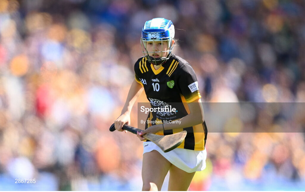 6 July 2024; Annabelle Bray, St Mary's NS, Raharney, Westmeath, representing Kilkenny, during the GAA INTO Cumann na mBunscol Respect Exhibition Go Games at the GAA Hurling All-Ireland Senior Championship semi-final match between Kilkenny and Clare at Croke Park in Dublin. Photo by Stephen McCarthy/Sportsfile