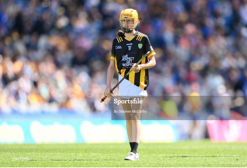6 July 2024; Caitlin Griffith, Screen NS, Enniscorthy, Wexford, representing Kilkenny, during the GAA INTO Cumann na mBunscol Respect Exhibition Go Games at the GAA Hurling All-Ireland Senior Championship semi-final match between Kilkenny and Clare at Croke Park in Dublin. Photo by Stephen McCarthy/Sportsfile