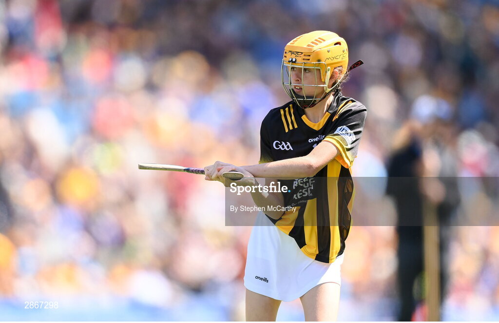6 July 2024; Caitlin Griffith, Screen NS, Enniscorthy, Wexford, representing Kilkenny, during the GAA INTO Cumann na mBunscol Respect Exhibition Go Games at the GAA Hurling All-Ireland Senior Championship semi-final match between Kilkenny and Clare at Croke Park in Dublin. Photo by Stephen McCarthy/Sportsfile