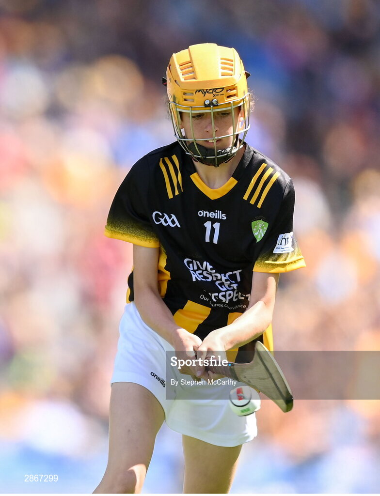 6 July 2024; Caitlin Griffith, Screen NS, Enniscorthy, Wexford, representing Kilkenny, during the GAA INTO Cumann na mBunscol Respect Exhibition Go Games at the GAA Hurling All-Ireland Senior Championship semi-final match between Kilkenny and Clare at Croke Park in Dublin. Photo by Stephen McCarthy/Sportsfile