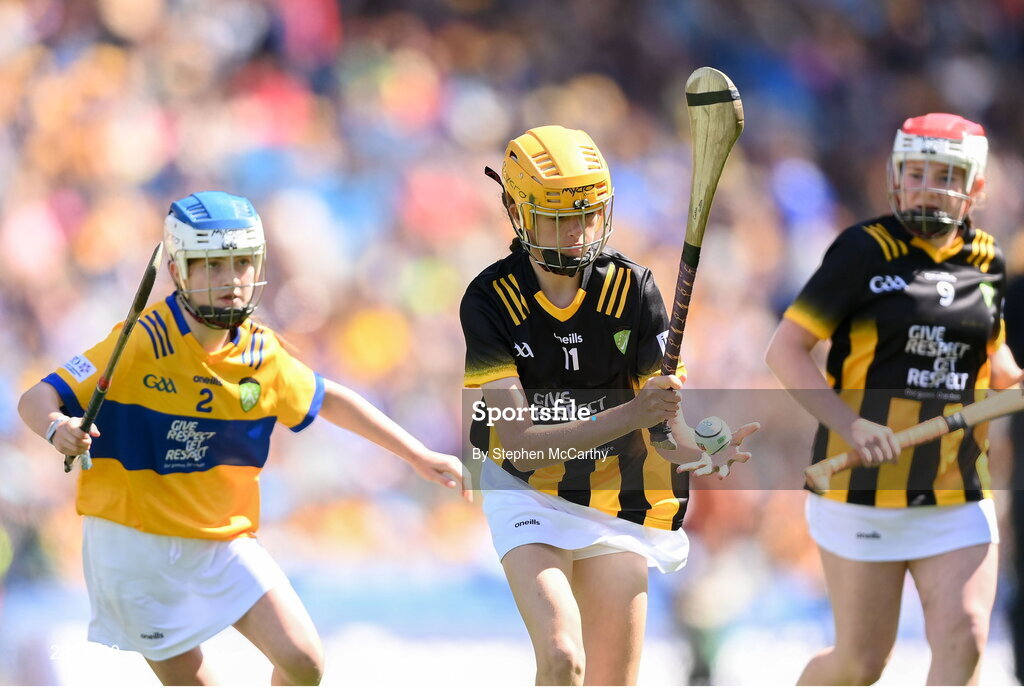 6 July 2024; Caitlin Griffith, Screen NS, Enniscorthy, Wexford, representing Kilkenny, during the GAA INTO Cumann na mBunscol Respect Exhibition Go Games at the GAA Hurling All-Ireland Senior Championship semi-final match between Kilkenny and Clare at Croke Park in Dublin. Photo by Stephen McCarthy/Sportsfile