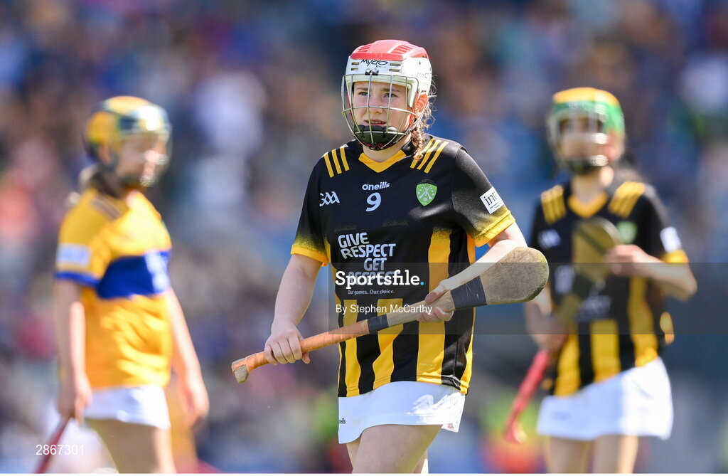 6 July 2024; Laura Tansey, Scoil Mhuire, An Muileann gCearr, An Iarmhí, representing Kilkenny, during the GAA INTO Cumann na mBunscol Respect Exhibition Go Games at the GAA Hurling All-Ireland Senior Championship semi-final match between Kilkenny and Clare at Croke Park in Dublin. Photo by Stephen McCarthy/Sportsfile