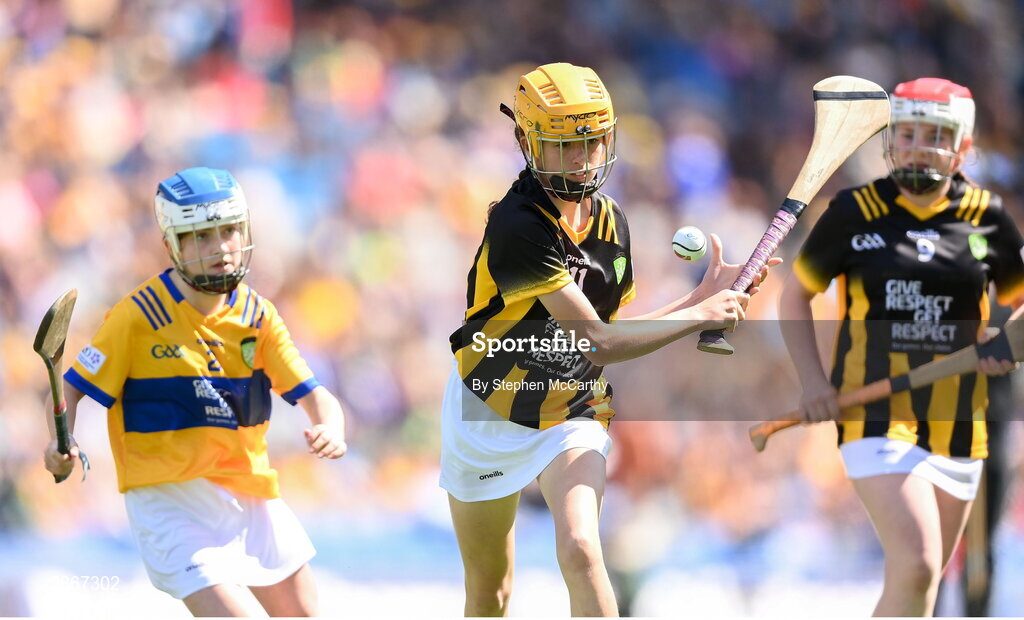 6 July 2024; Caitlin Griffith, Screen NS, Enniscorthy, Wexford, representing Kilkenny, during the GAA INTO Cumann na mBunscol Respect Exhibition Go Games at the GAA Hurling All-Ireland Senior Championship semi-final match between Kilkenny and Clare at Croke Park in Dublin. Photo by Stephen McCarthy/Sportsfile