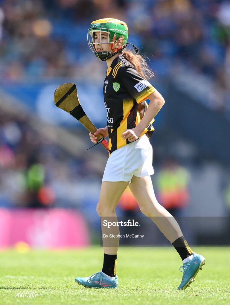 6 July 2024; Liliane Picovici, Ballinabranna NS, Ballinabranna, Carlow, representing Kilkenny, during the GAA INTO Cumann na mBunscol Respect Exhibition Go Games at the GAA Hurling All-Ireland Senior Championship semi-final match between Kilkenny and Clare at Croke Park in Dublin. Photo by Stephen McCarthy/Sportsfile
