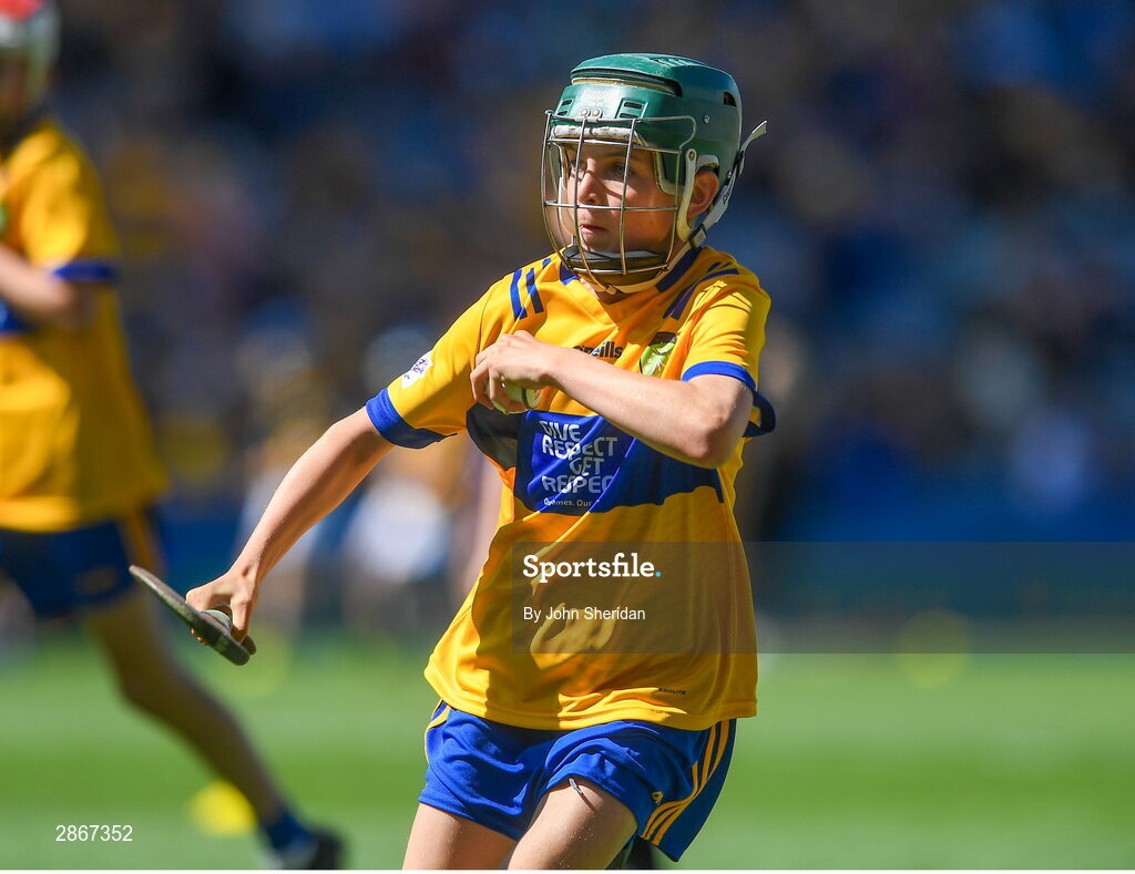 6 July 2024; Daniel Maher, Clonlisk NS, Shinrone, Offaly, representing Clare during the GAA INTO Cumann na mBunscol Respect Exhibition Go Games at the GAA Hurling All-Ireland Senior Championship semi-final match between Kilkenny and Clare at Croke Park in Dublin. Photo by John Sheridan/Sportsfile