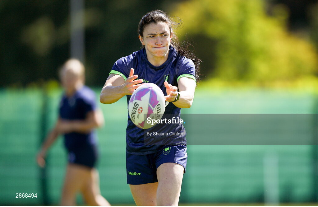 8 July 2024; Lucy Rock during the Team Ireland Paris 2024 team training for Rugby Sevens ahead of the Paris 2024 Olympic Games at the IRFU Outdoor Pitch on the Sport Ireland Campus in Dublin. Photo by Shauna Clinton/Sportsfile