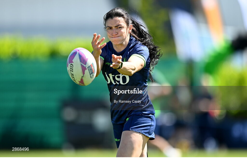 8 July 2024; Lucy Rock during the Team Ireland Paris 2024 team training for Rugby Sevens ahead of the Paris 2024 Olympic Games at the IRFU Outdoor Pitch on the Sport Ireland Campus in Dublin. Photo by Ramsey Cardy/Sportsfile