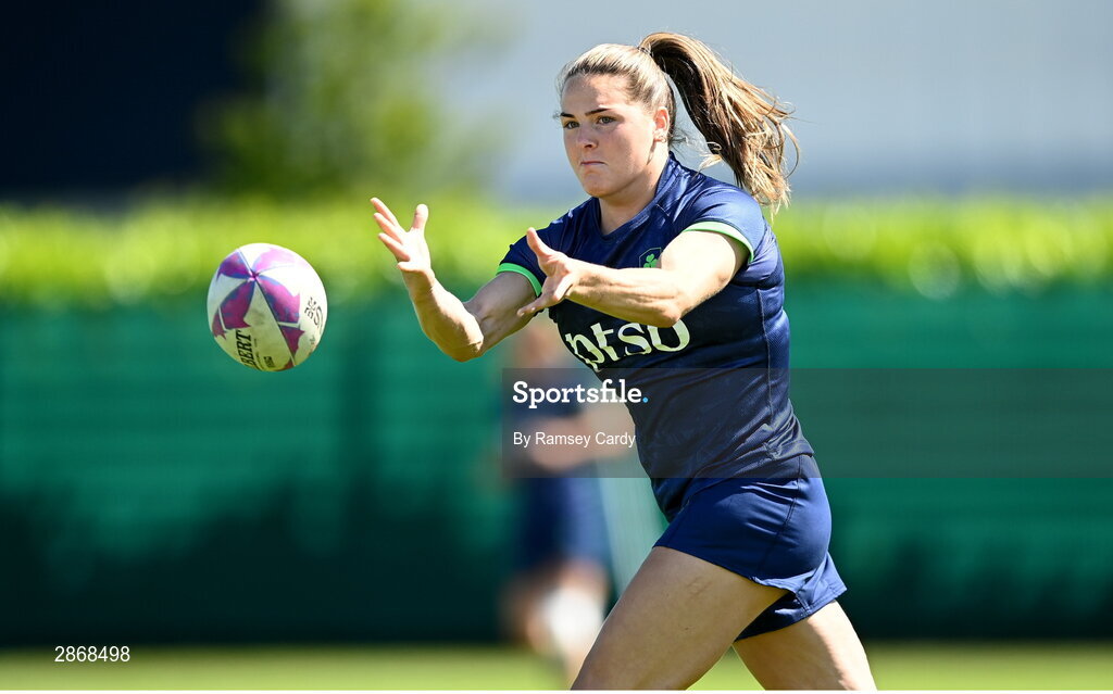 8 July 2024; Beibhinn Parsons during the Team Ireland Paris 2024 team training for Rugby Sevens ahead of the Paris 2024 Olympic Games at the IRFU Outdoor Pitch on the Sport Ireland Campus in Dublin. Photo by Ramsey Cardy/Sportsfile