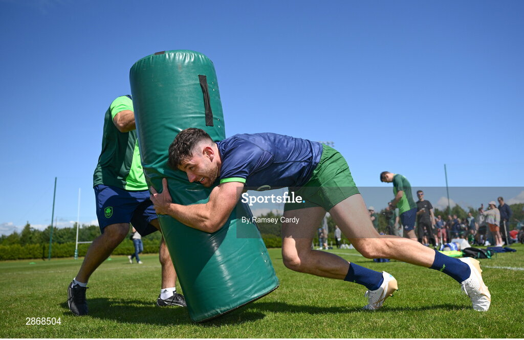 8 July 2024; Hugo Keenan during the Team Ireland Paris 2024 team training for Rugby Sevens ahead of the Paris 2024 Olympic Games at the IRFU Outdoor Pitch on the Sport Ireland Campus in Dublin. Photo by Ramsey Cardy/Sportsfile