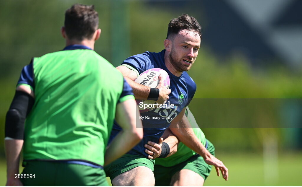8 July 2024; Hugo Keenan during the Team Ireland Paris 2024 team training for Rugby Sevens ahead of the Paris 2024 Olympic Games at the IRFU Outdoor Pitch on the Sport Ireland Campus in Dublin. Photo by Ramsey Cardy/Sportsfile