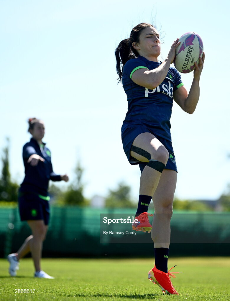8 July 2024;  Lucy Rock during the Team Ireland Paris 2024 team training for Rugby Sevens ahead of the Paris 2024 Olympic Games at the IRFU Outdoor Pitch on the Sport Ireland Campus in Dublin. Photo by Ramsey Cardy/Sportsfile