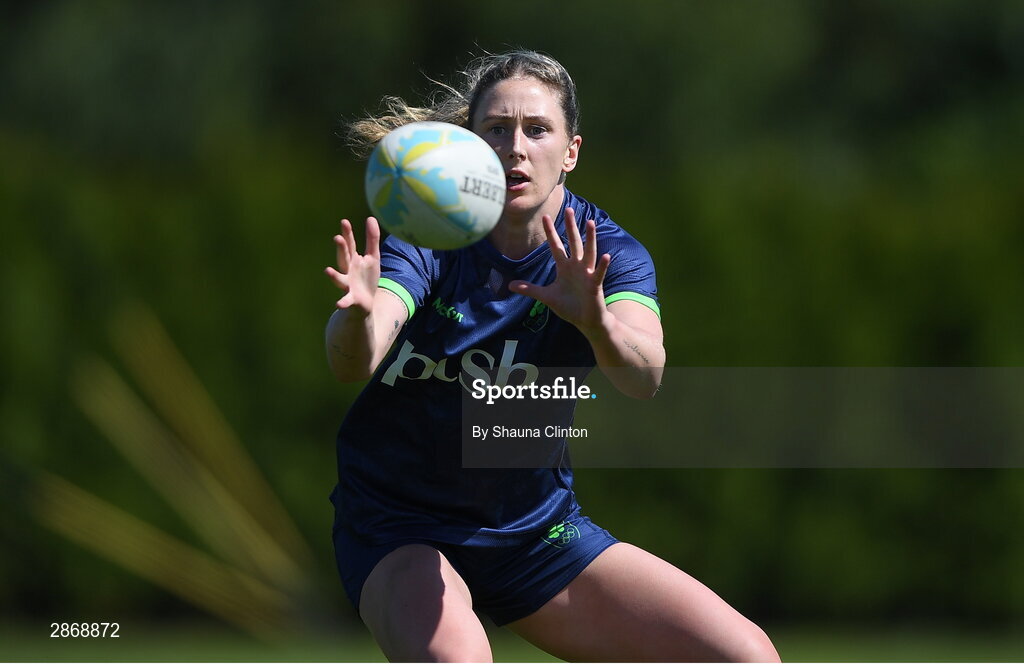 8 July 2024; Anna McGann during the Team Ireland Paris 2024 team training for Rugby Sevens ahead of the Paris 2024 Olympic Games at the IRFU Outdoor Pitch on the Sport Ireland Campus in Dublin. Photo by Shauna Clinton/Sportsfile