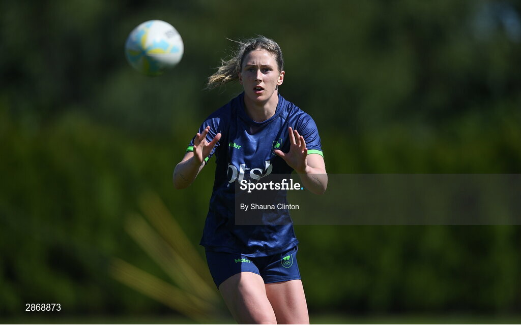 8 July 2024; Anna McGann during the Team Ireland Paris 2024 team training for Rugby Sevens ahead of the Paris 2024 Olympic Games at the IRFU Outdoor Pitch on the Sport Ireland Campus in Dublin. Photo by Shauna Clinton/Sportsfile