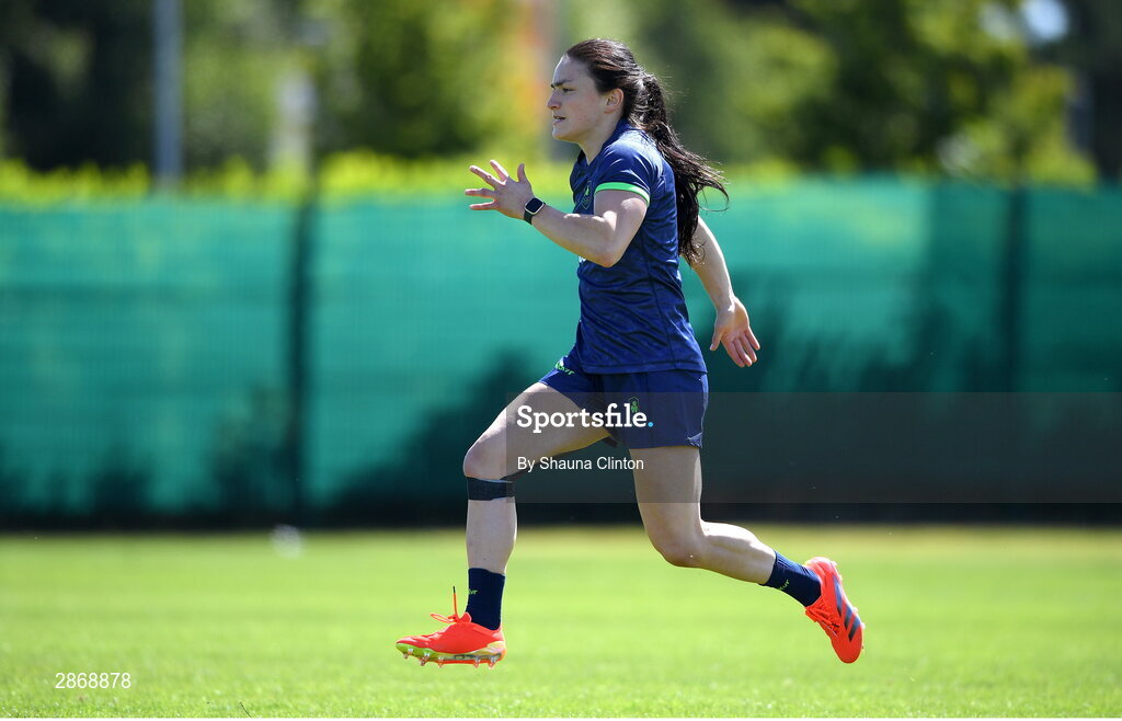 8 July 2024; Lucy Rock during the Team Ireland Paris 2024 team training for Rugby Sevens ahead of the Paris 2024 Olympic Games at the IRFU Outdoor Pitch on the Sport Ireland Campus in Dublin. Photo by Shauna Clinton/Sportsfile