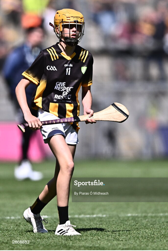 6 July 2024; Caitlin Griffith, Screen NS, Enniscorthy, Wexford, representing Kilkenny during the GAA INTO Cumann na mBunscol Respect Exhibition Go Games at the GAA Hurling All-Ireland Senior Championship semi-final match between Kilkenny and Clare at Croke Park in Dublin. Photo by Piaras Ó Mídheach/Sportsfile