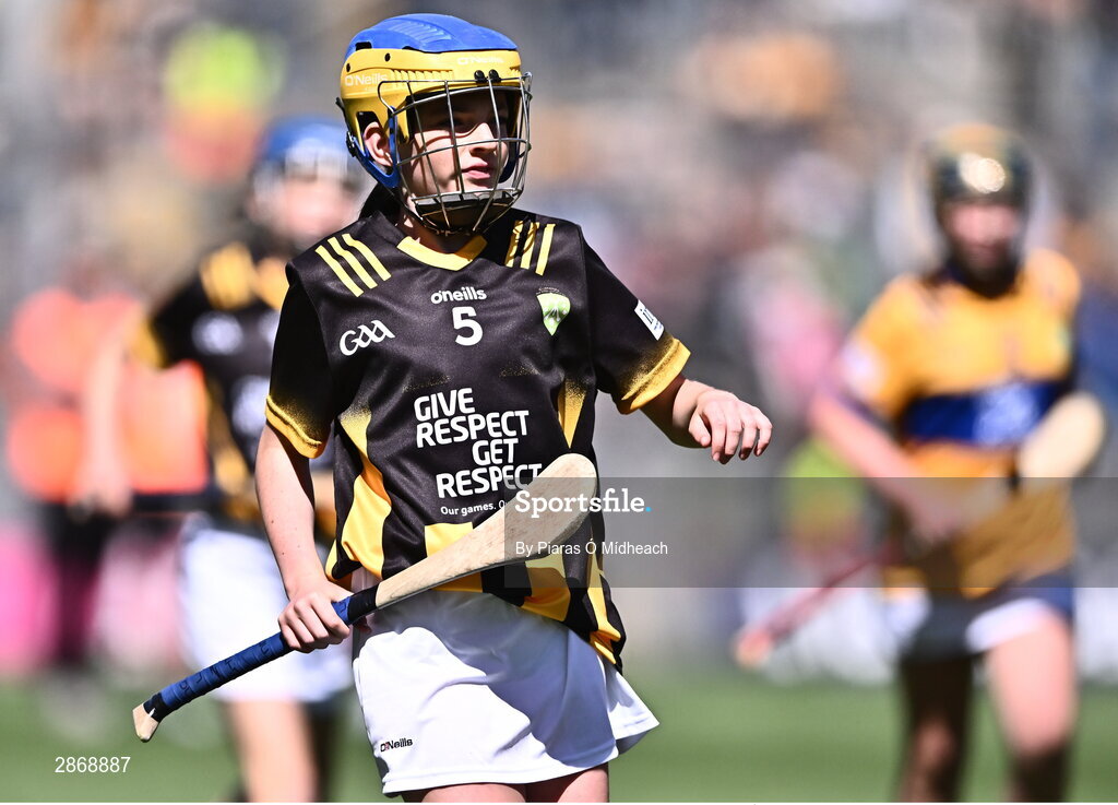 6 July 2024; Mia Minchin, Ballinkillen NS, Bagnalstown, Carlow, representing Kilkenny during the GAA INTO Cumann na mBunscol Respect Exhibition Go Games at the GAA Hurling All-Ireland Senior Championship semi-final match between Kilkenny and Clare at Croke Park in Dublin. Photo by Piaras Ó Mídheach/Sportsfile