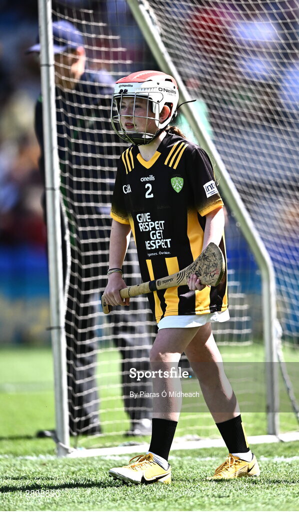 6 July 2024; Caoimhe Ní Chearbhaill, Scoil Lorcáin, Áth Cliath, representing Kilkenny during the GAA INTO Cumann na mBunscol Respect Exhibition Go Games at the GAA Hurling All-Ireland Senior Championship semi-final match between Kilkenny and Clare at Croke Park in Dublin. Photo by Piaras Ó Mídheach/Sportsfile