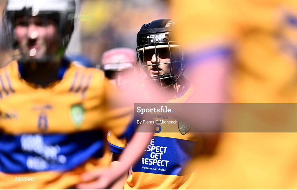 6 July 2024; Kayla Reynolds, St Manachan's NS, Mohill, Leitrim, representing Clare during the GAA INTO Cumann na mBunscol Respect Exhibition Go Games at the GAA Hurling All-Ireland Senior Championship semi-final match between Kilkenny and Clare at Croke Park in Dublin. Photo by Piaras Ó Mídheach/Sportsfile