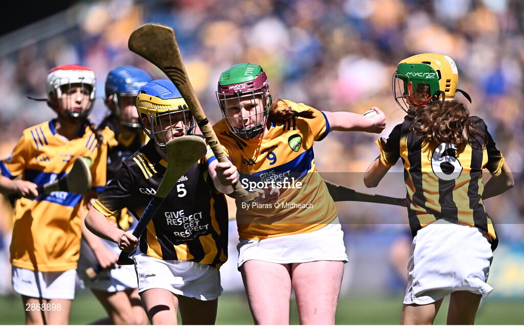 6 July 2024; Méabh Gallagher, Kiltale NS, Dunsany, Meath, representing Clare during the GAA INTO Cumann na mBunscol Respect Exhibition Go Games at the GAA Hurling All-Ireland Senior Championship semi-final match between Kilkenny and Clare at Croke Park in Dublin. Photo by Piaras Ó Mídheach/Sportsfile