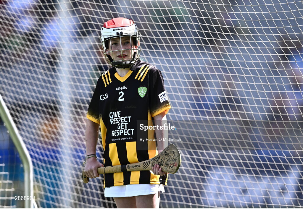 6 July 2024; Caoimhe Ní Chearbhaill, Scoil Lorcáin, Áth Cliath, representing Kilkenny during the GAA INTO Cumann na mBunscol Respect Exhibition Go Games at the GAA Hurling All-Ireland Senior Championship semi-final match between Kilkenny and Clare at Croke Park in Dublin. Photo by Piaras Ó Mídheach/Sportsfile