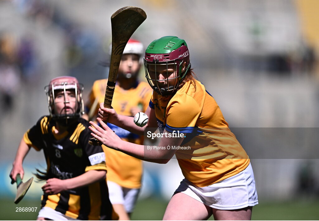 6 July 2024; Méabh Gallagher, Kiltale NS, Dunsany, Meath, representing Clare during the GAA INTO Cumann na mBunscol Respect Exhibition Go Games at the GAA Hurling All-Ireland Senior Championship semi-final match between Kilkenny and Clare at Croke Park in Dublin. Photo by Piaras Ó Mídheach/Sportsfile