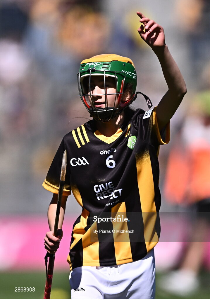 6 July 2024; Liliane Picovici, Ballinabranna NS, Ballinabranna, Carlow, representing Kilkenny during the GAA INTO Cumann na mBunscol Respect Exhibition Go Games at the GAA Hurling All-Ireland Senior Championship semi-final match between Kilkenny and Clare at Croke Park in Dublin. Photo by Piaras Ó Mídheach/Sportsfile