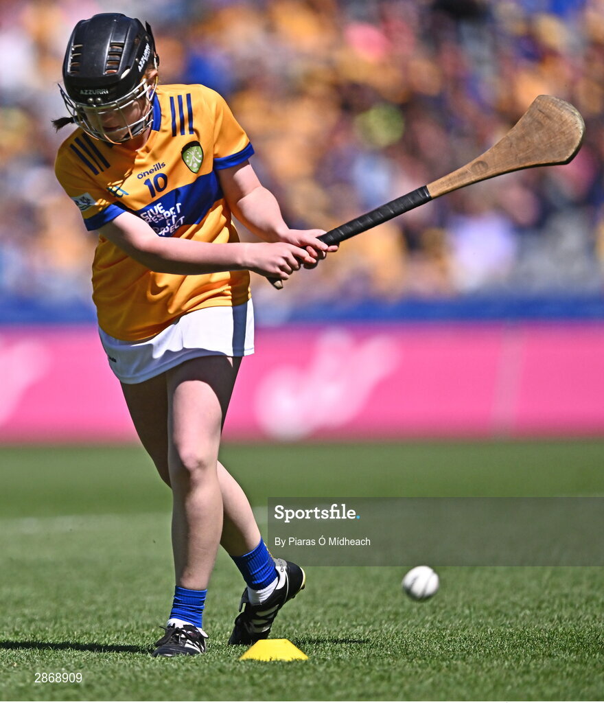 6 July 2024; Amie Keating, Crubany NS, Crubany, Cavan, representing Clare during the GAA INTO Cumann na mBunscol Respect Exhibition Go Games at the GAA Hurling All-Ireland Senior Championship semi-final match between Kilkenny and Clare at Croke Park in Dublin. Photo by Piaras Ó Mídheach/Sportsfile