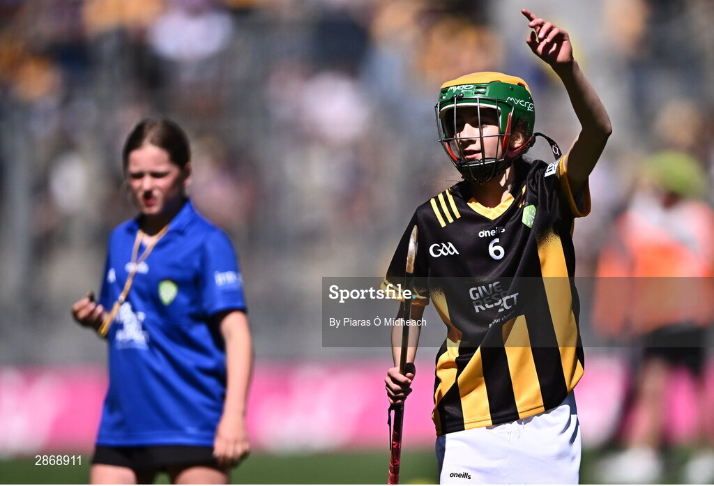 6 July 2024; Liliane Picovici, Ballinabranna NS, Ballinabranna, Carlow, representing Kilkenny during the GAA INTO Cumann na mBunscol Respect Exhibition Go Games at the GAA Hurling All-Ireland Senior Championship semi-final match between Kilkenny and Clare at Croke Park in Dublin. Photo by Piaras Ó Mídheach/Sportsfile