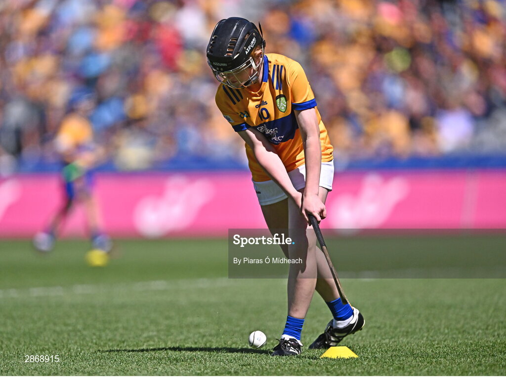 6 July 2024; Amie Keating, Crubany NS, Crubany, Cavan, representing Clare during the GAA INTO Cumann na mBunscol Respect Exhibition Go Games at the GAA Hurling All-Ireland Senior Championship semi-final match between Kilkenny and Clare at Croke Park in Dublin. Photo by Piaras Ó Mídheach/Sportsfile