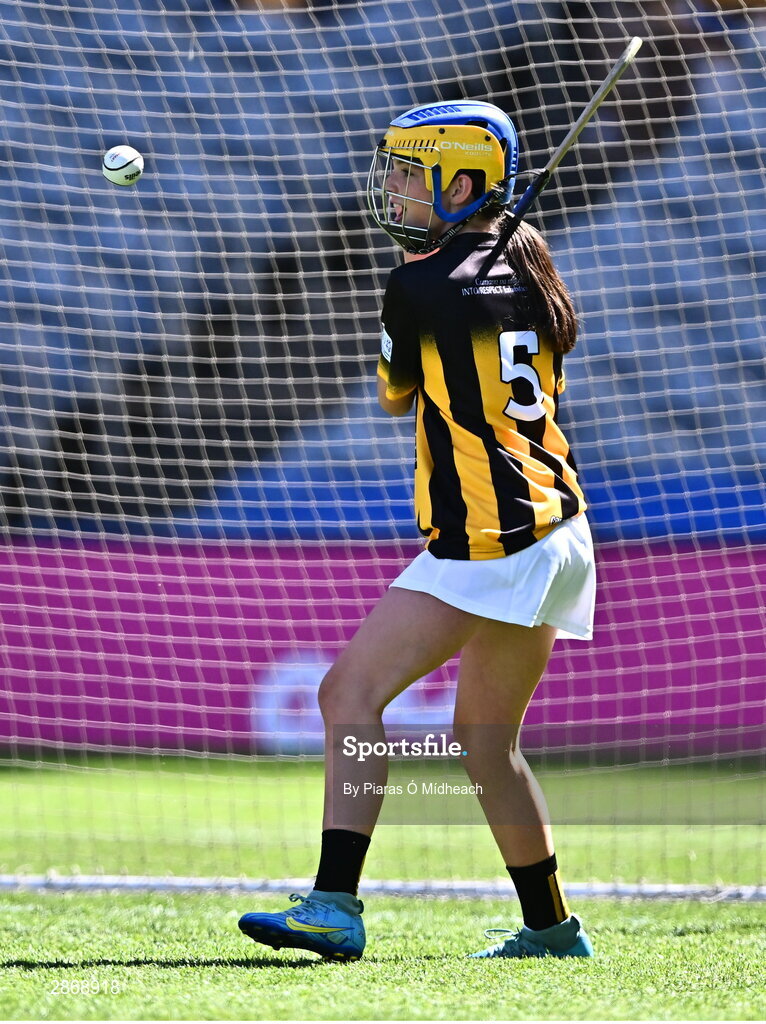 6 July 2024; Mia Minchin, Ballinkillen NS, Bagnalstown, Carlow, representing Kilkenny during the GAA INTO Cumann na mBunscol Respect Exhibition Go Games at the GAA Hurling All-Ireland Senior Championship semi-final match between Kilkenny and Clare at Croke Park in Dublin. Photo by Piaras Ó Mídheach/Sportsfile