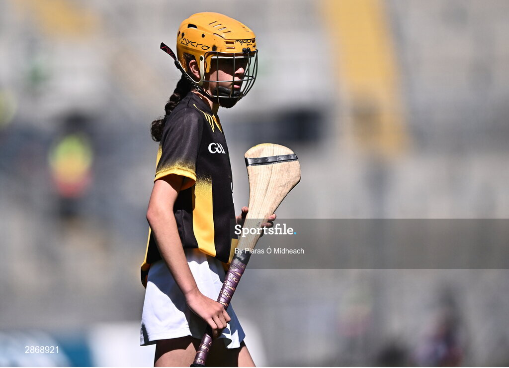 6 July 2024; Caitlin Griffith, Screen NS, Enniscorthy, Wexford, representing Kilkenny during the GAA INTO Cumann na mBunscol Respect Exhibition Go Games at the GAA Hurling All-Ireland Senior Championship semi-final match between Kilkenny and Clare at Croke Park in Dublin. Photo by Piaras Ó Mídheach/Sportsfile
