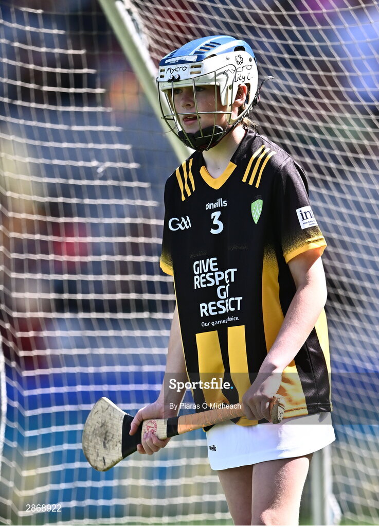 6 July 2024; Lily Comerford, Mary Help of Christian's GNS, Dublin, representing Kilkenny during the GAA INTO Cumann na mBunscol Respect Exhibition Go Games at the GAA Hurling All-Ireland Senior Championship semi-final match between Kilkenny and Clare at Croke Park in Dublin. Photo by Piaras Ó Mídheach/Sportsfile