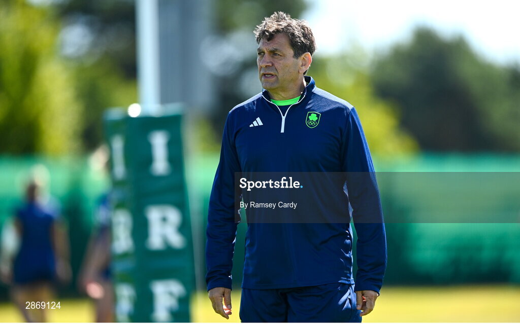 8 July 2024; Performance Director David Nucifora during the Team Ireland Paris 2024 team training for Rugby Sevens ahead of the Paris 2024 Olympic Games at the IRFU Outdoor Pitch on the Sport Ireland Campus in Dublin. Photo by Ramsey Cardy/Sportsfile
