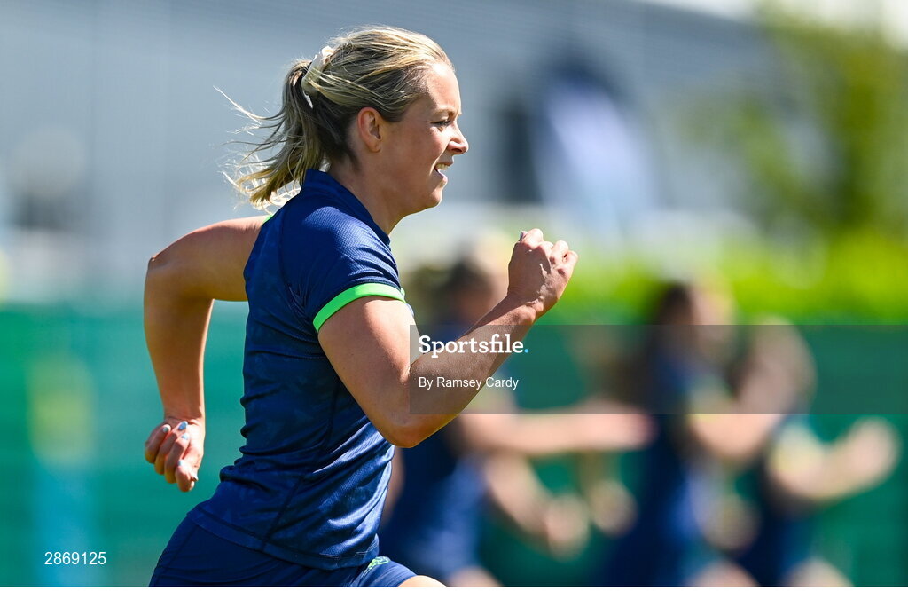 8 July 2024; Stacey Flood during the Team Ireland Paris 2024 team training for Rugby Sevens ahead of the Paris 2024 Olympic Games at the IRFU Outdoor Pitch on the Sport Ireland Campus in Dublin. Photo by Ramsey Cardy/Sportsfile