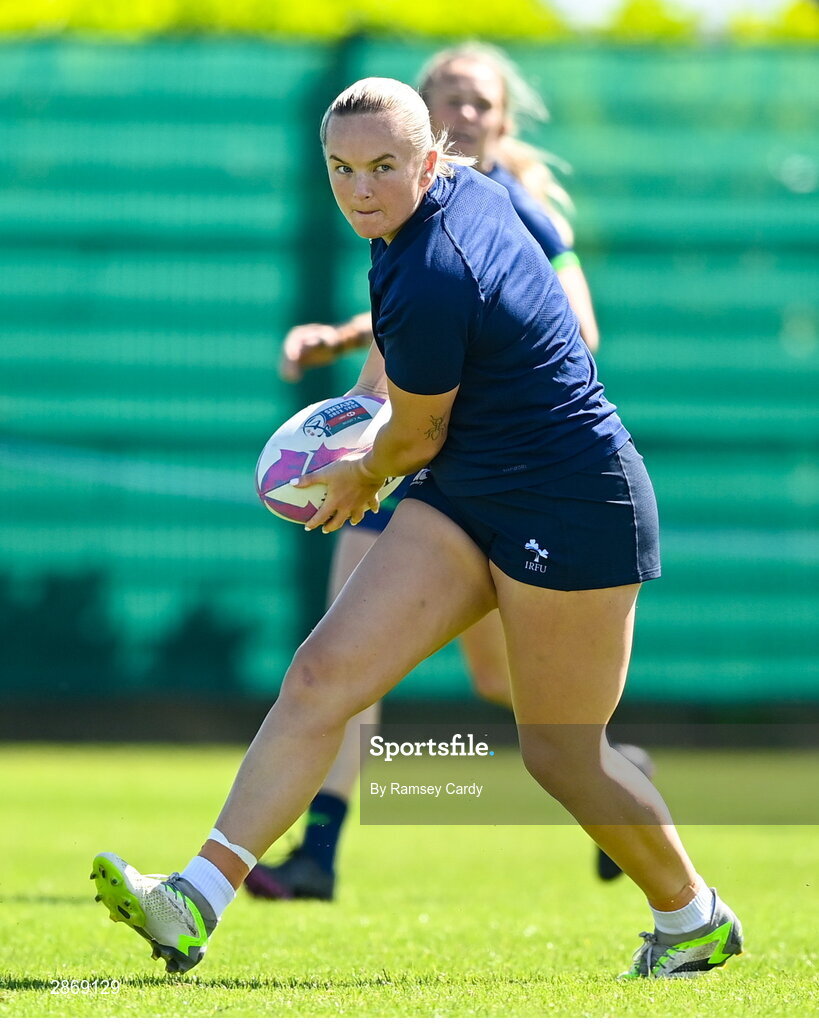 8 July 2024; Vikki Wall during the Team Ireland Paris 2024 team training for Rugby Sevens ahead of the Paris 2024 Olympic Games at the IRFU Outdoor Pitch on the Sport Ireland Campus in Dublin. Photo by Ramsey Cardy/Sportsfile