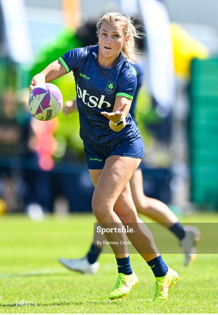 8 July 2024; Alanna Fitzpatrick during the Team Ireland Paris 2024 team training for Rugby Sevens ahead of the Paris 2024 Olympic Games at the IRFU Outdoor Pitch on the Sport Ireland Campus in Dublin. Photo by Ramsey Cardy/Sportsfile